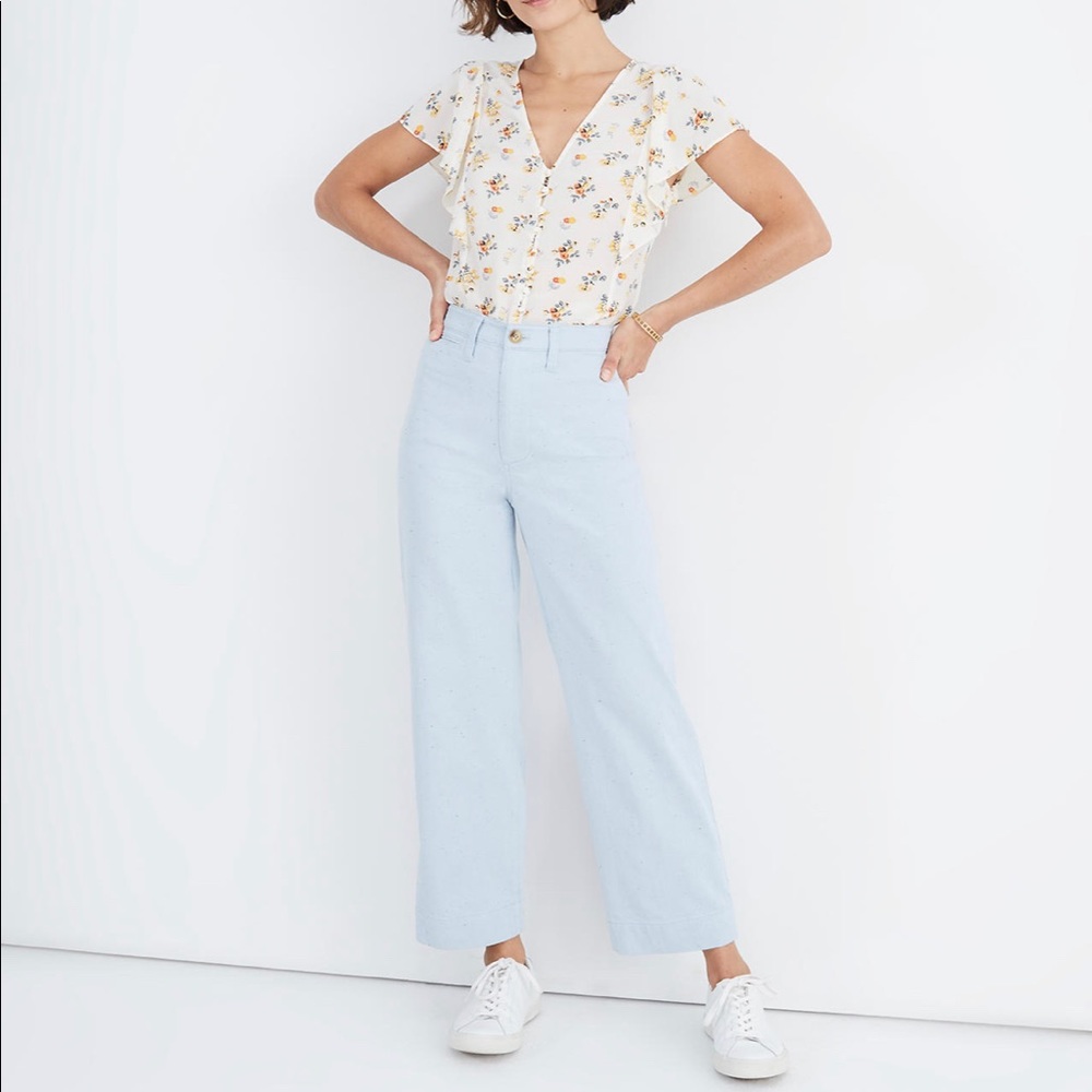 Madewell Slim Emmett High-Rise Wide-Leg Crop Textured Speckle Pants in Size 26